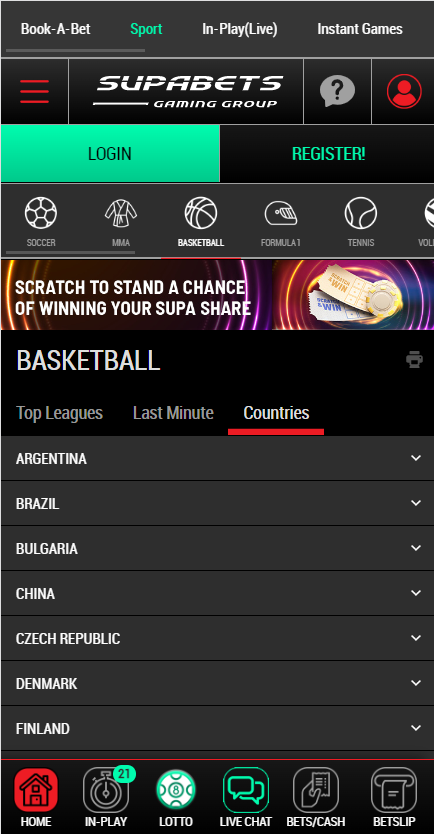 Supabet mobile version homepage