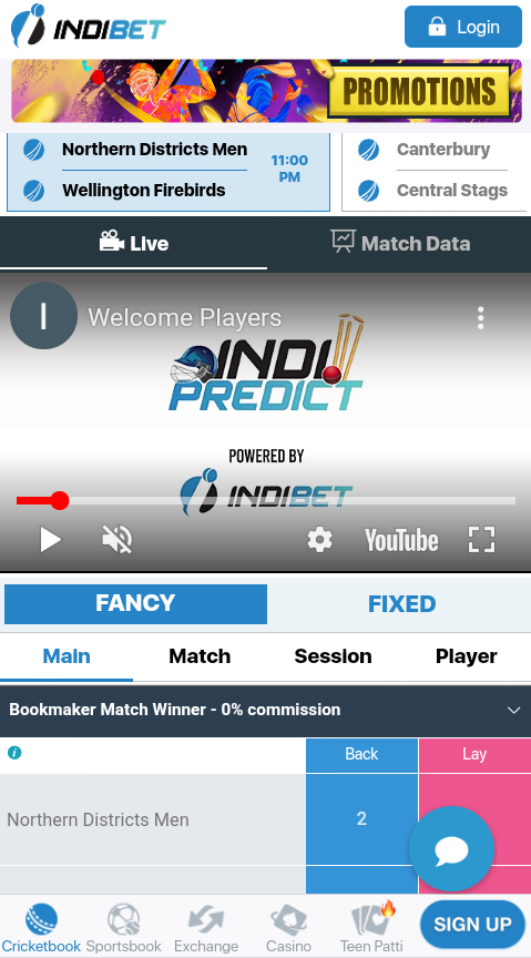 Indibet mobile version page image