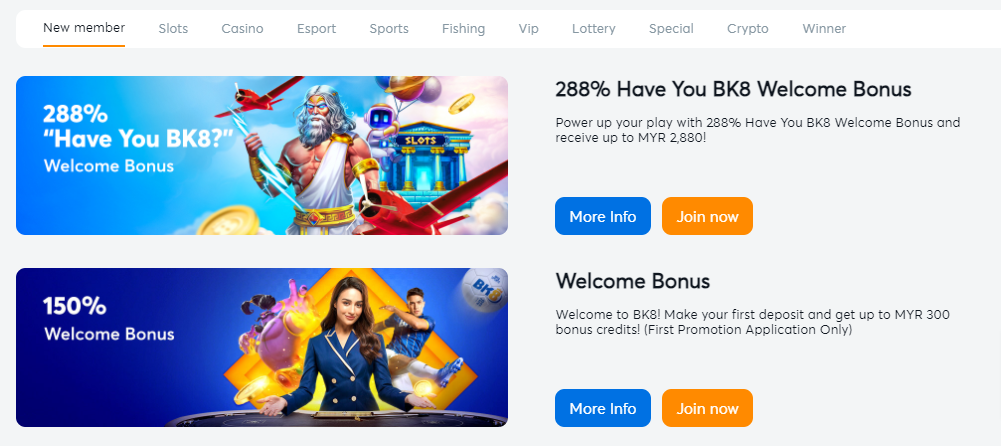 BK8 Asia Casino Bonuses