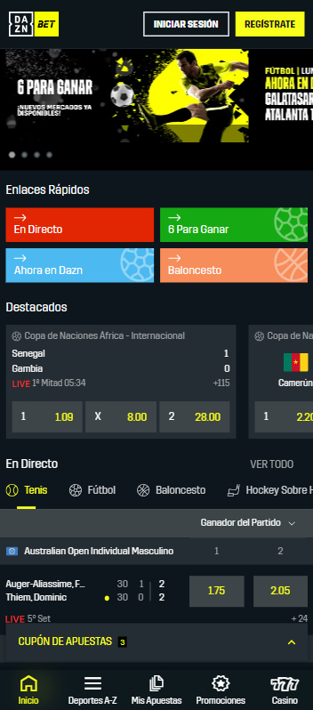 Casa de apuesta versión móvil DAZN Bet España 