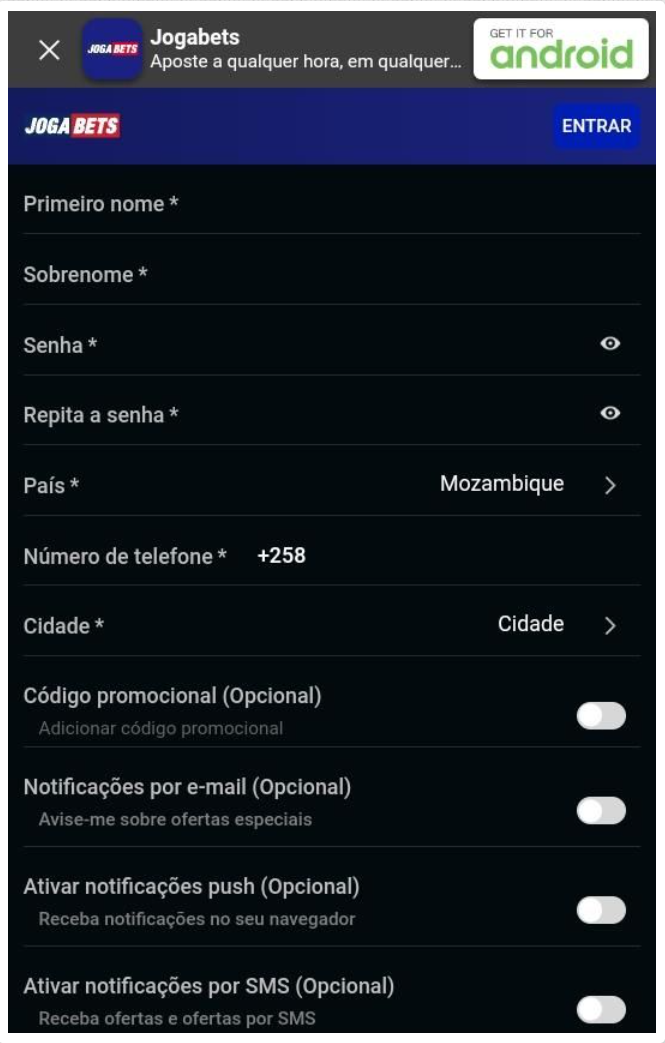 Como fazer o registo no site da JogaBets