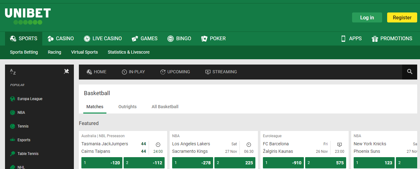 UNIBET’s Basketball spread betting odds