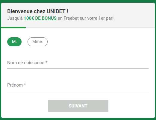 Processus d’inscription pour les Paris Sportifs de Unibet