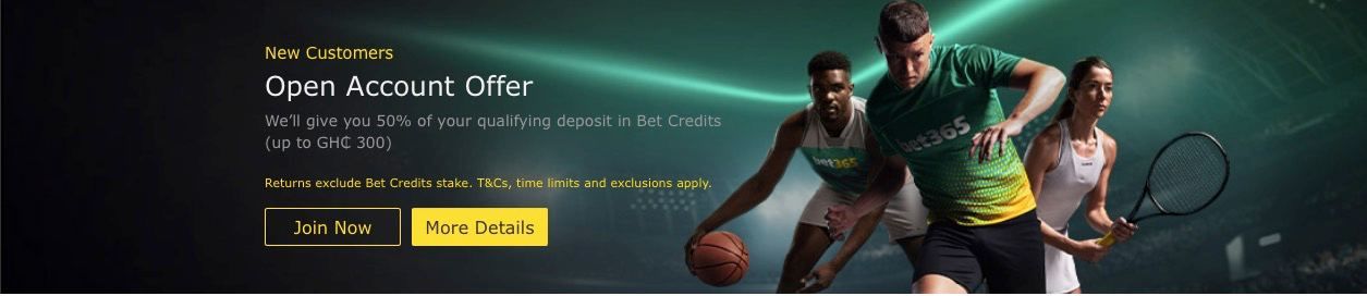 Bet365 Ghana 50% First Deposit Bonus up to 300 GHS