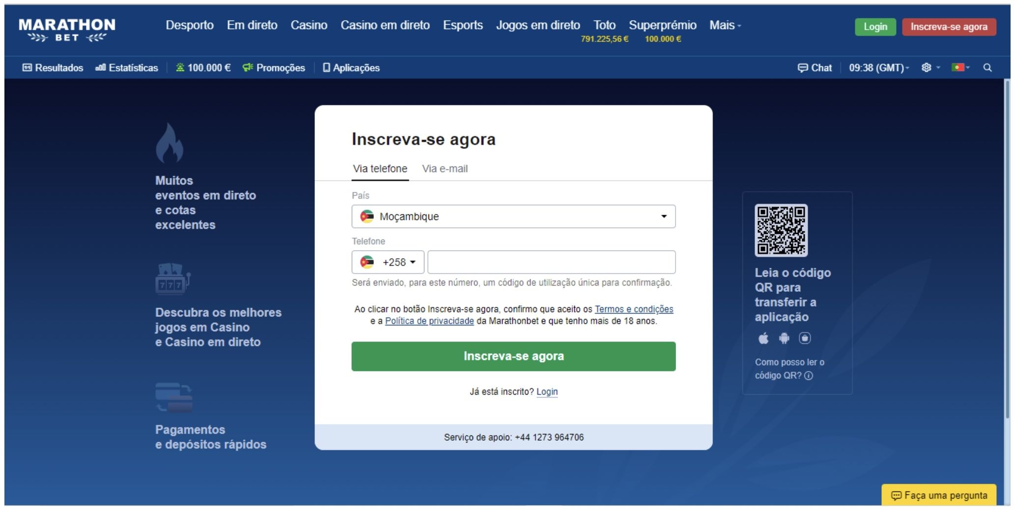 Registro no site de apostas da Marathonbet Moçambique 