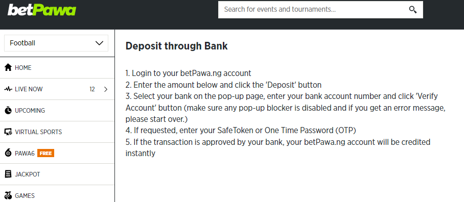 Picture showing how to deposit via bank transfer.