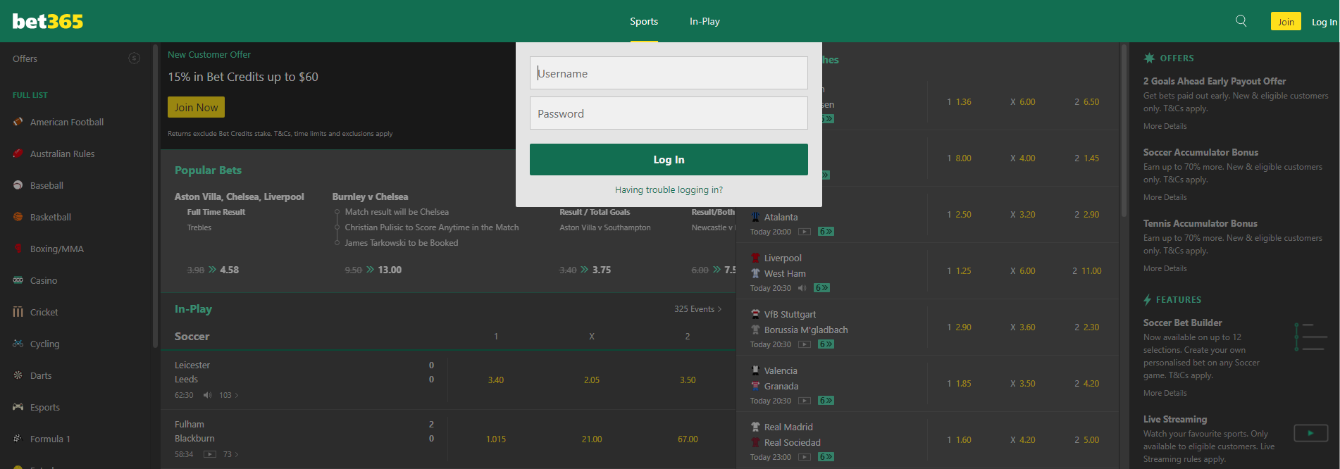 Bet365 Desktop website login