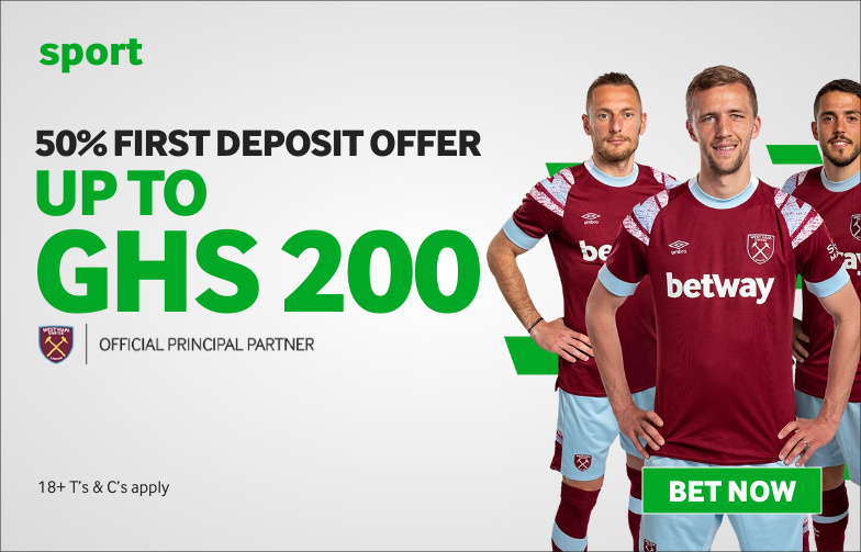 Betway Ghana 50% First Deposit Bonus up to 200 GHS