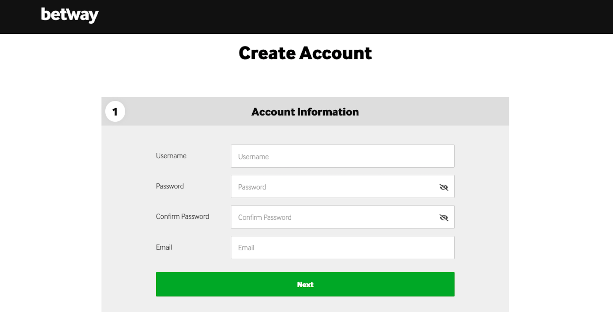 Betway register form