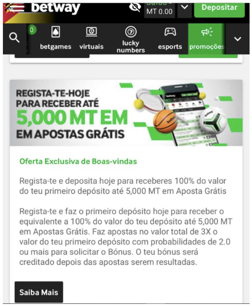 Bónus pelo login na Betway