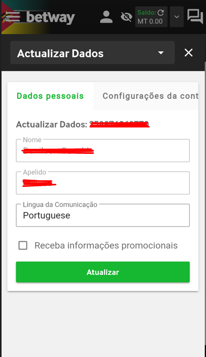 Página inicial da aplicação da Betway para Android