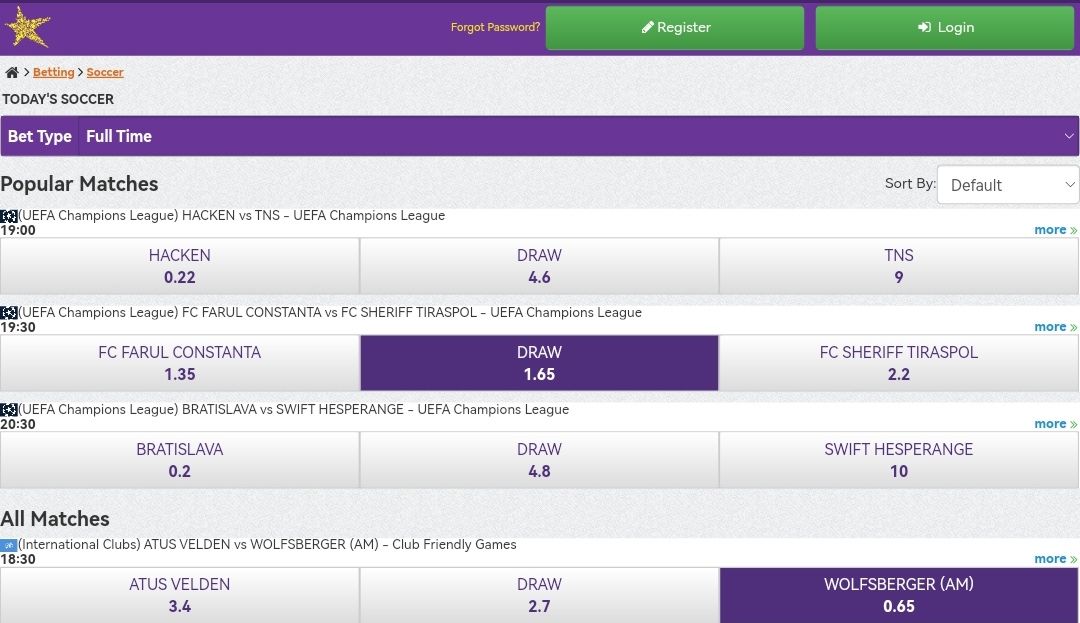 Select soccer betting outcome 