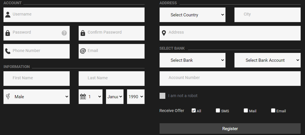 Registration panel image of Merrybet sportsbook