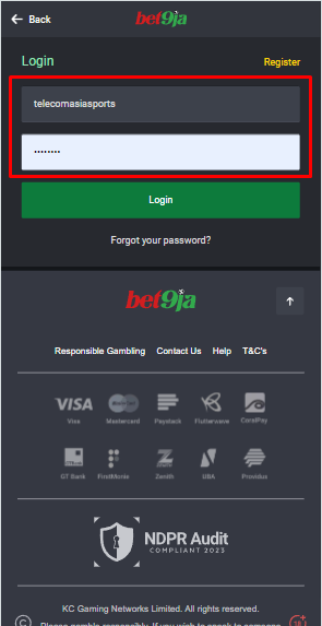  Bet9ja Login Account Form Image