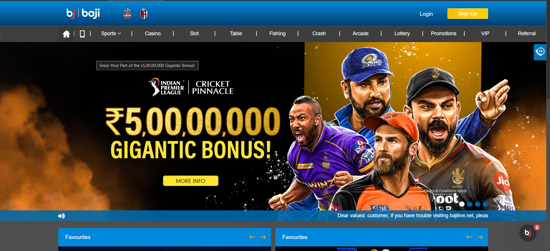 Baji bookmaker homepage