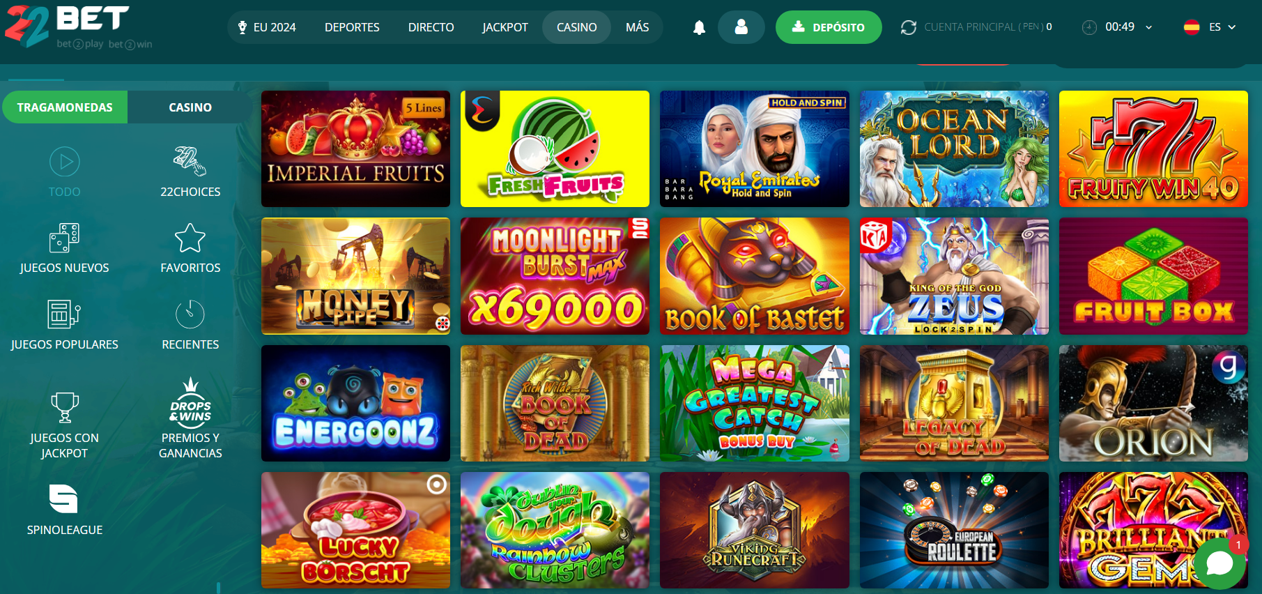 tragamonedas en el casino de la casa de apuestas de 22Bet