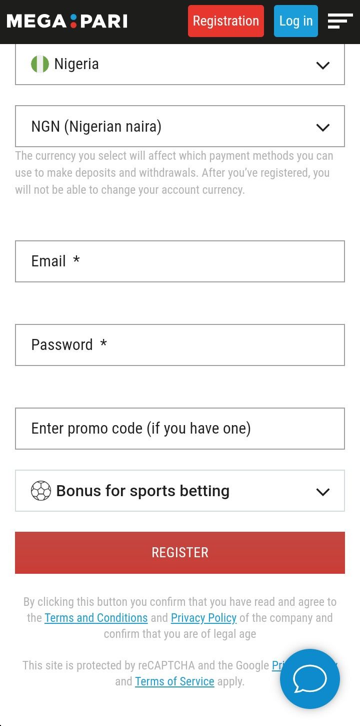 Megapari sign-up process