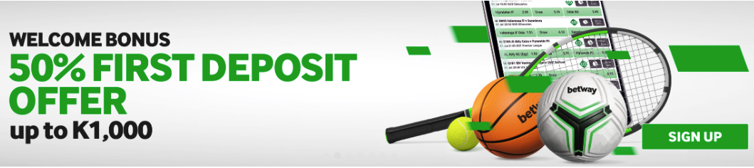 Betway Zambia 50% First Deposit Bonus up to K1,000