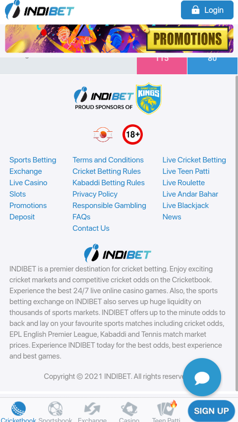 Indibet mobile version page image