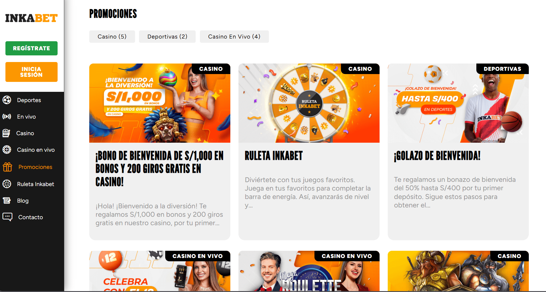 promociones de deportes y casino de Inkabet