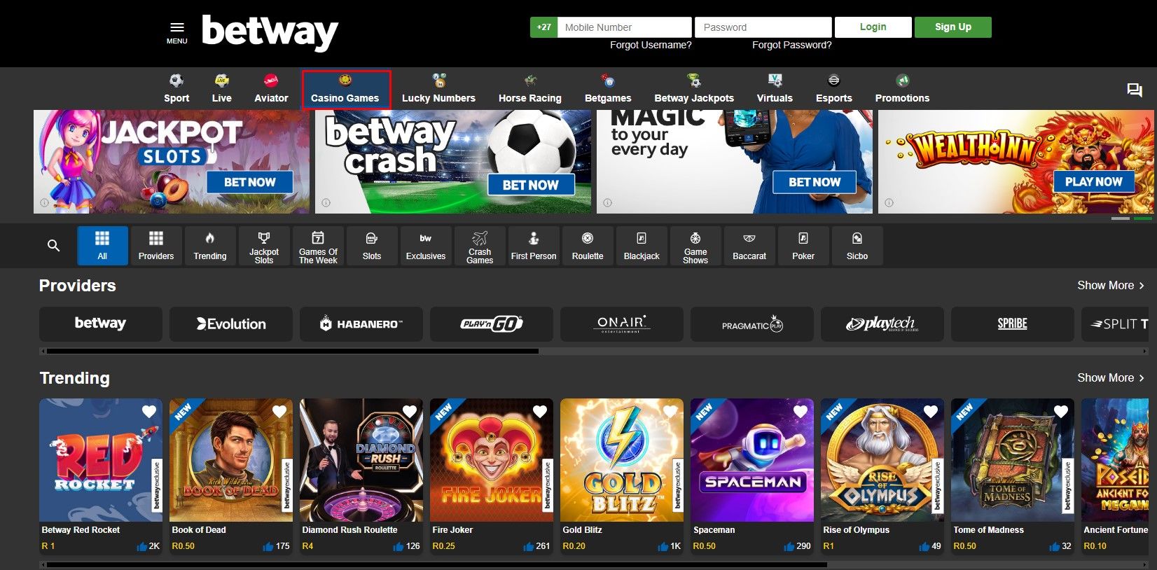 Image Betway South Africa Casino Games