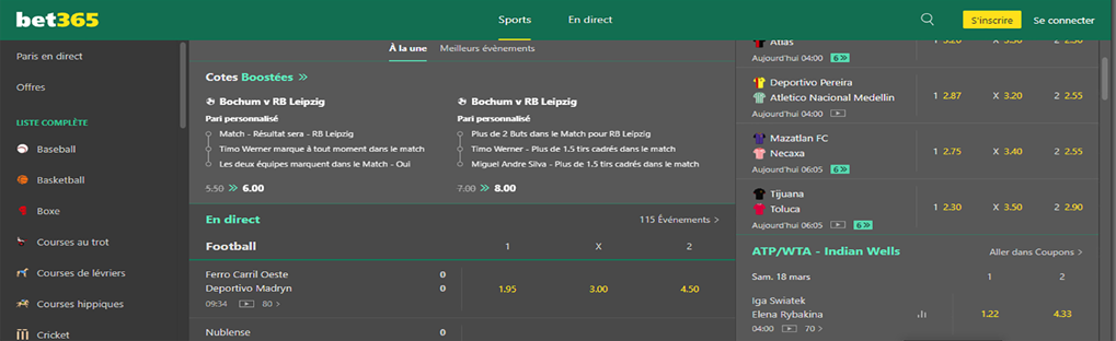 Les Sports sur Bet365