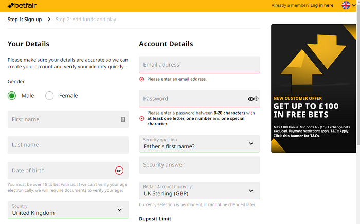 Setting up an account on Betfair