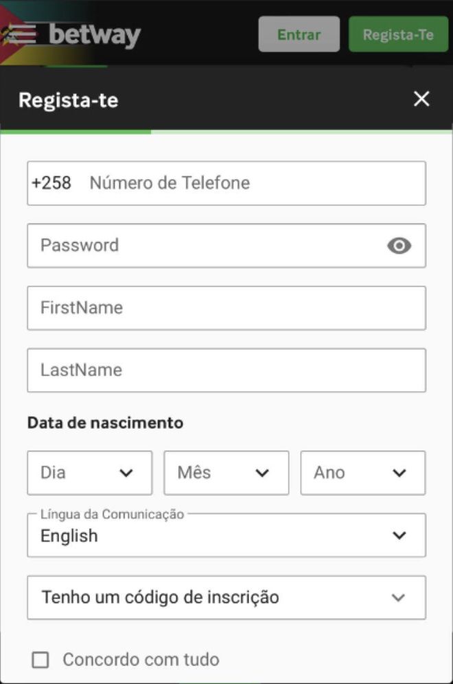 Como registar na Betway mobile