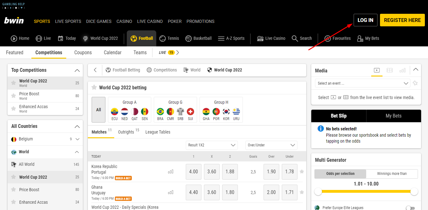 Locate Bwin Login