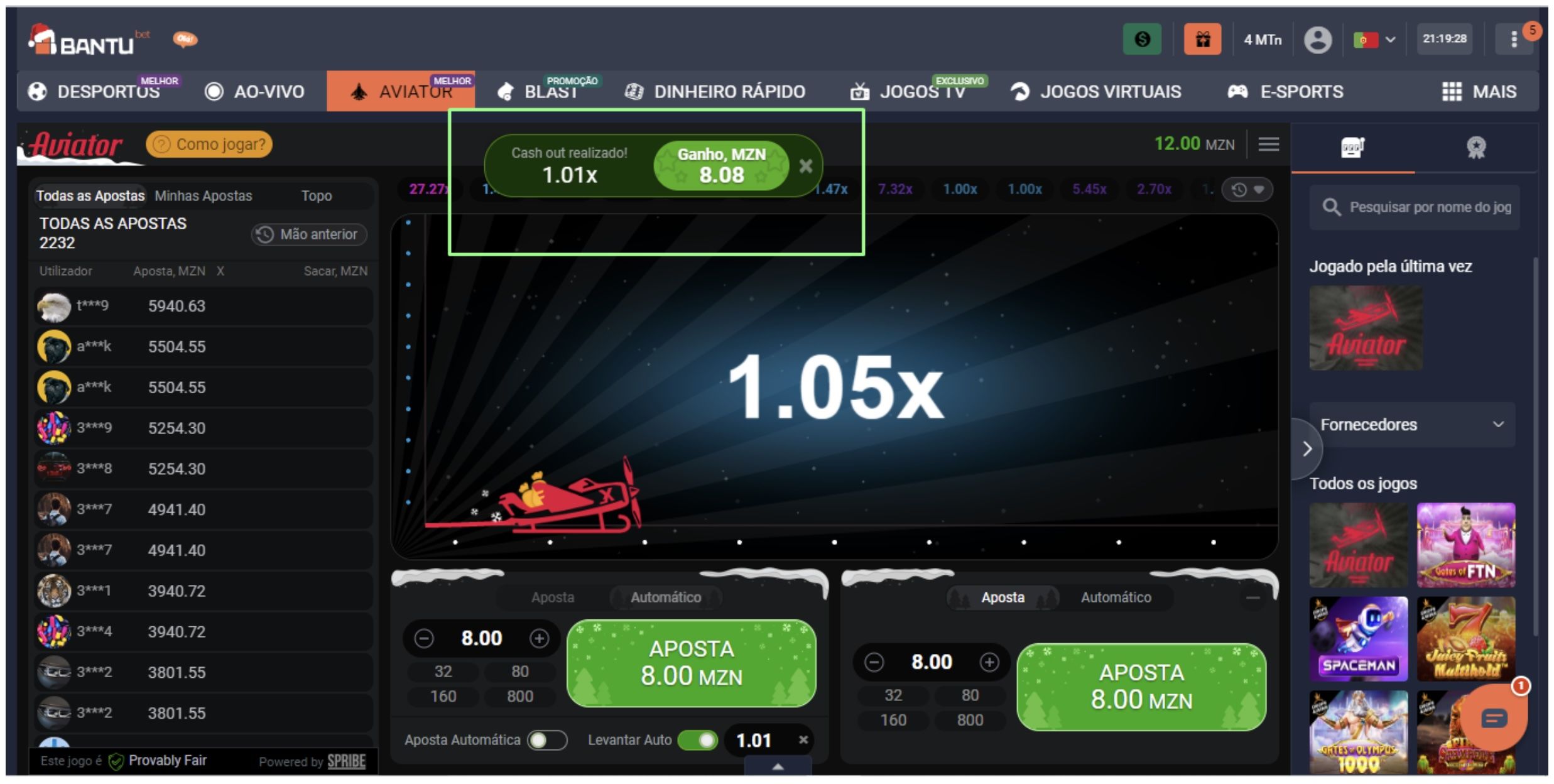 Jogo Aviator ao vivo na Bantubet Moçambique