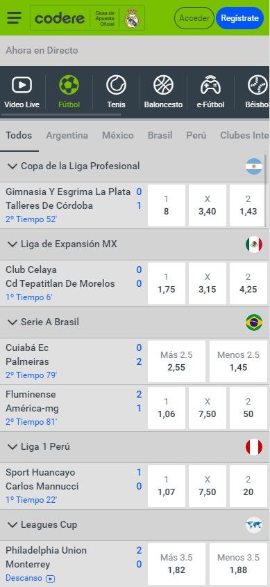 Apuestas deportivas de la Codere app