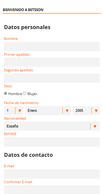 formulario de registro de betsson