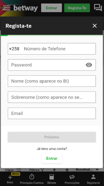 Página para inserir dados do utilizador