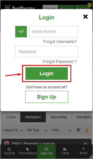 Betway Mobile App Login Image