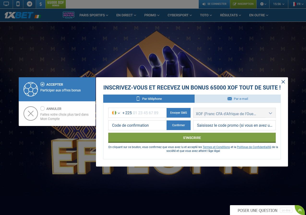 Créer un compte dans l'application 1xBet Côte d'Ivoire