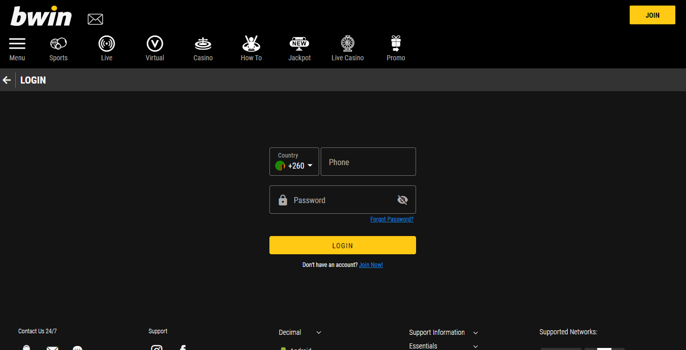 Bwin Zambia details required to access your Bwin account.