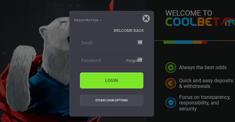 Logging into Coolbet account