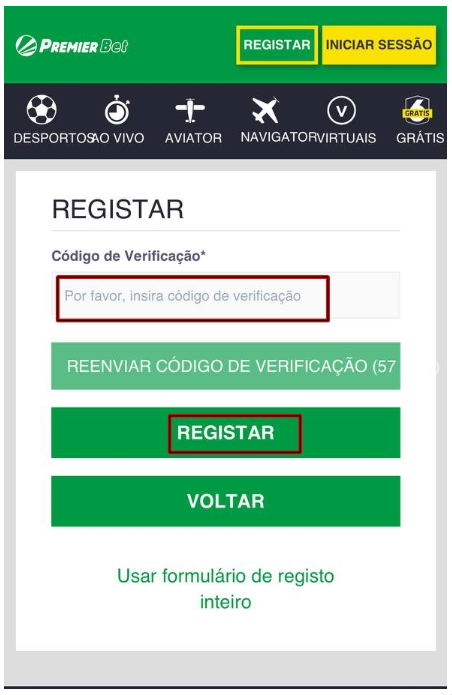 Página de verificação da Premier Bet Moçambique