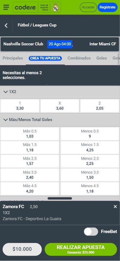 Apuestas deportivas de la Codere app para iOS