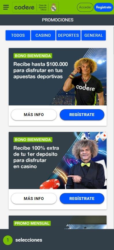 Apuestas deportivas de la Codere app para iOS