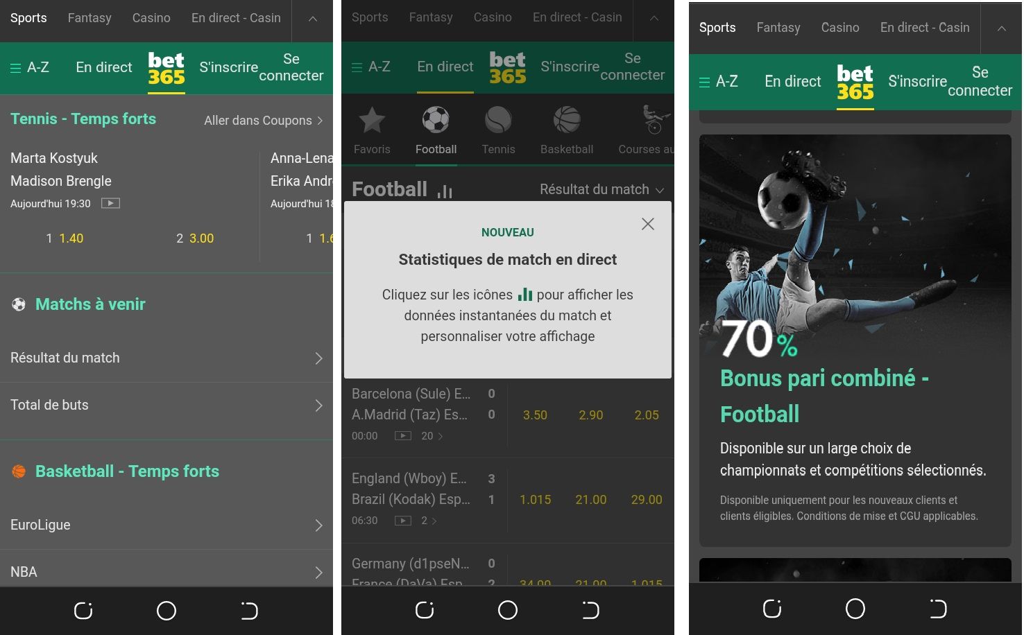 la version mobile du site Bet365