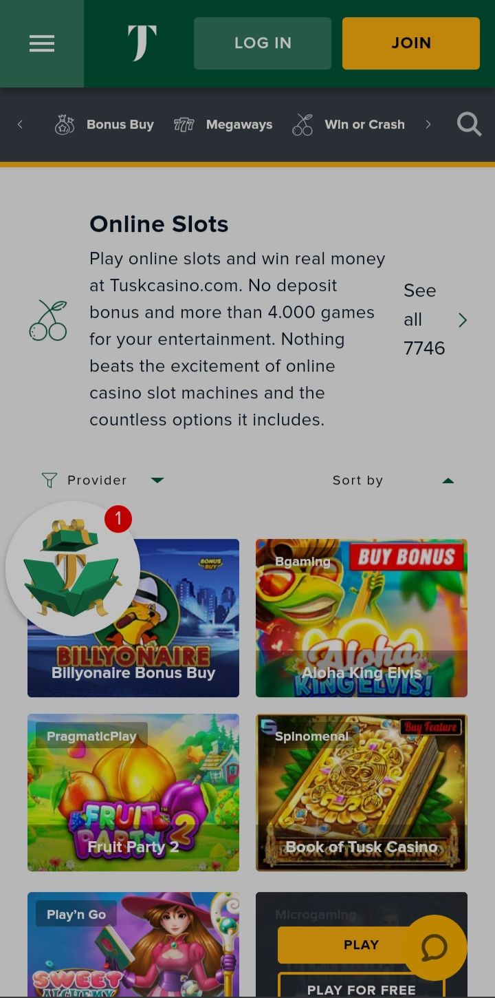 Tusk Casino mobile version