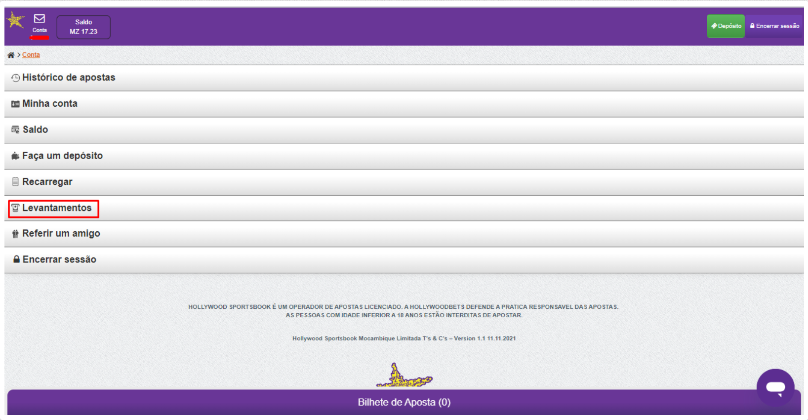 Levantamentos na Hollywoodbets online