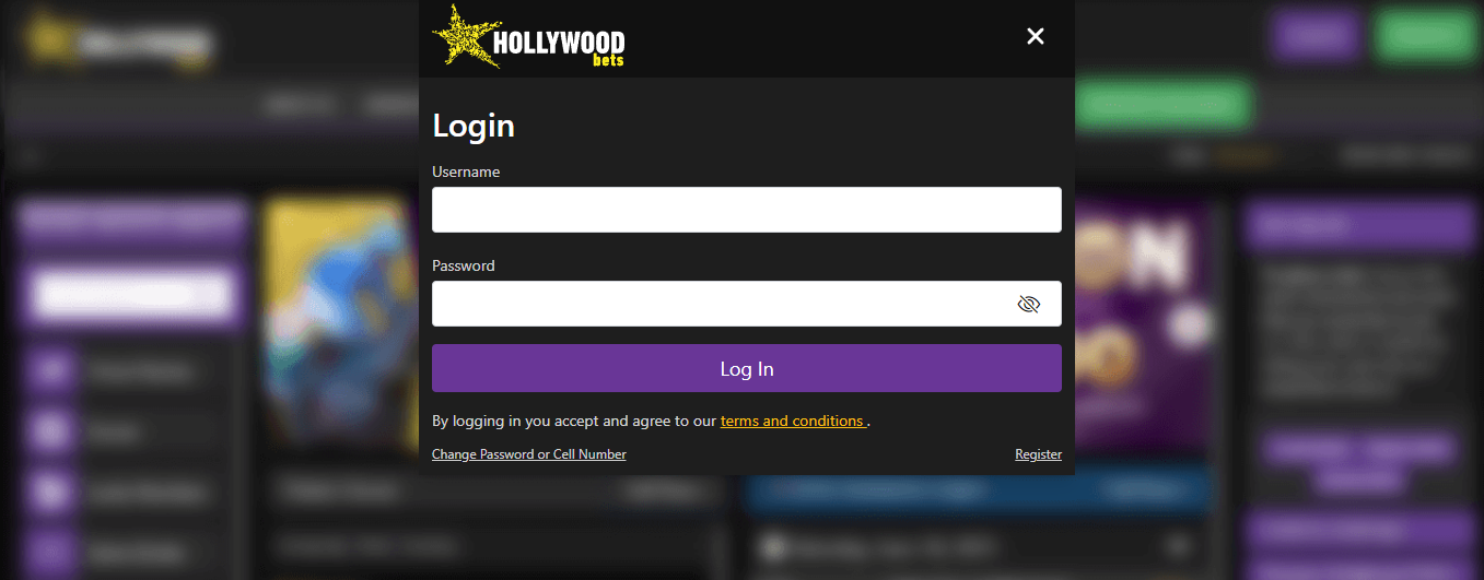 Image of Hollywood Login Page