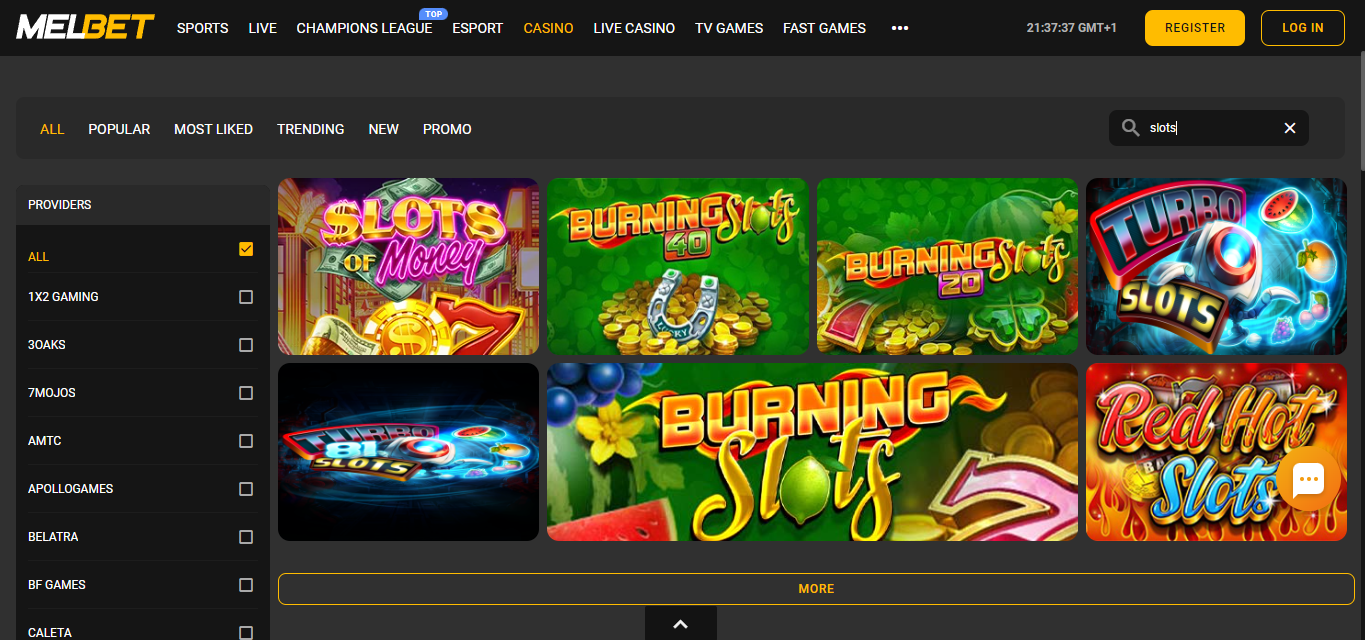 Image of Melbet Slots Page