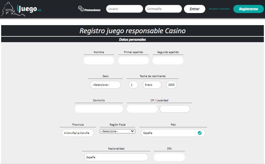 iJuego registro