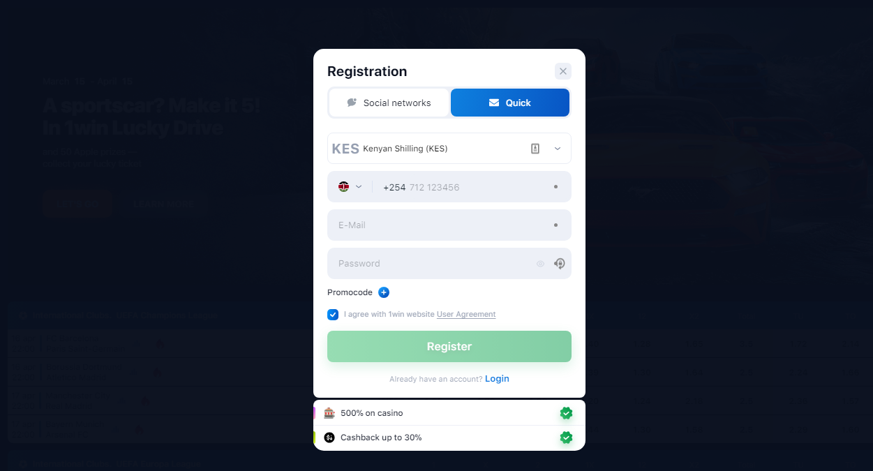 1win Kenya Registration Requirements