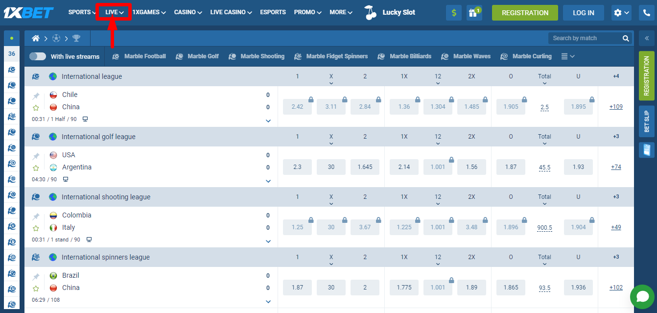 Image of 1xBet Zambia Live Betting Types