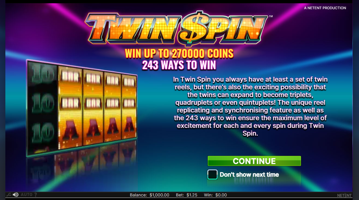 An image showing the potential wins on the Twin Spin Slot