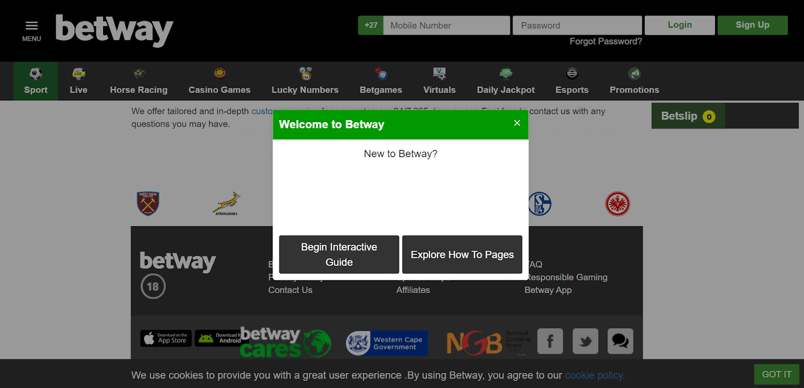 Open Betway’s official website